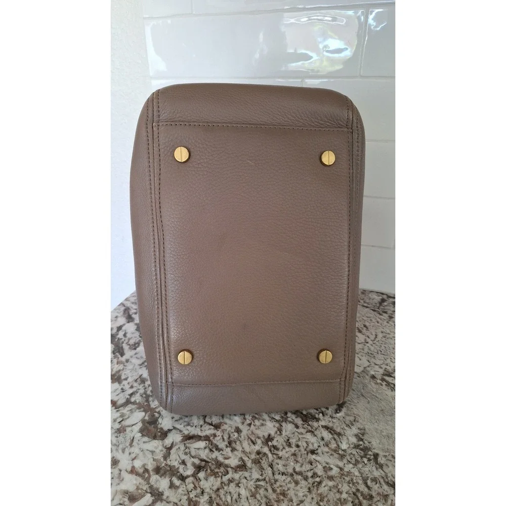J.Crew Edie Satchel Bag Taupe Pebbled Leather Gold‎ Hardware Multi Compartment